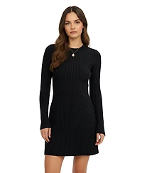 Modenaire Women's Ribbed Knit Flared-Hem Sweater Dress