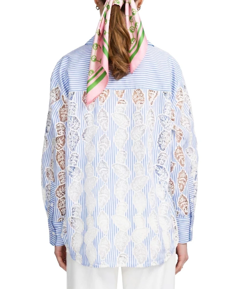 Elle Collection Women's Lace Striped Shirt
