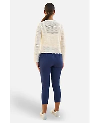 Yumi Women's Crochet Knitted Tie Front Cardigan