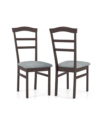 Slickblue Farmhouse Wooden Dining Chair Set of 2 with Linen Fabric Cushioned Seating