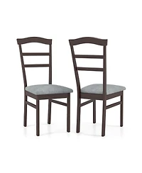 Slickblue Farmhouse Wooden Dining Chair Set of 2 with Linen Fabric Cushioned Seating