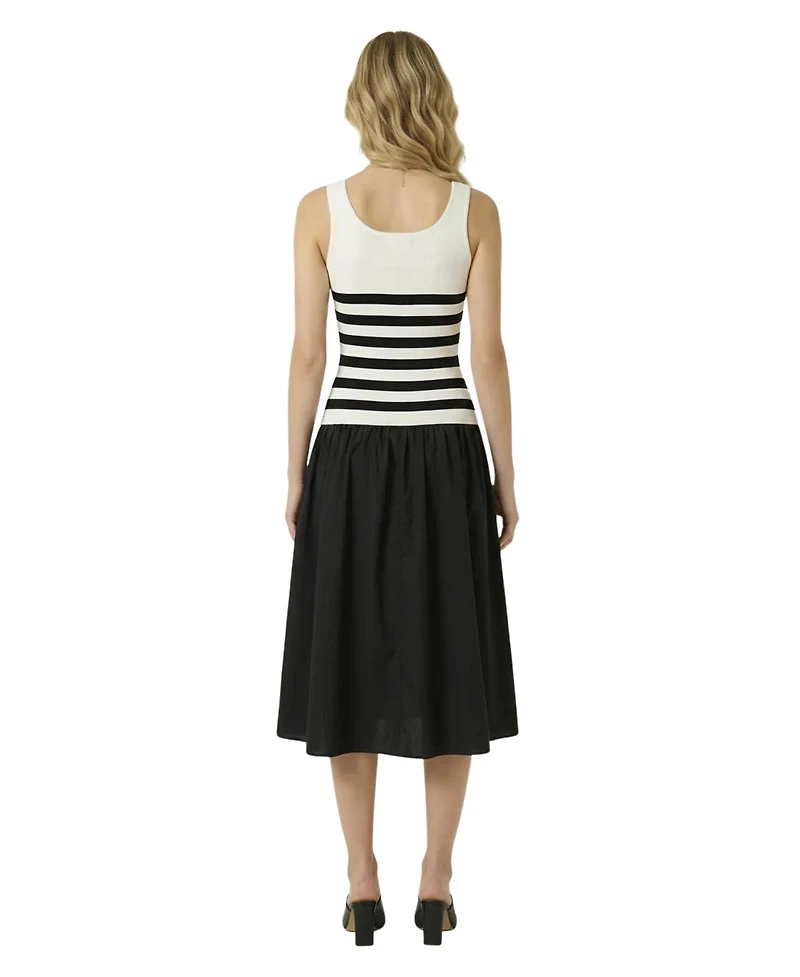 Modenaire Women's Striped Knit Contrast Skirt Midi Dress