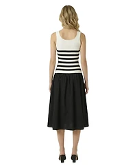 Modenaire Women's Striped Knit Contrast Skirt Midi Dress