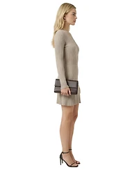 Modenaire Women's Ribbed Knit Long-Sleeve Flared-Hem Sweater Dress