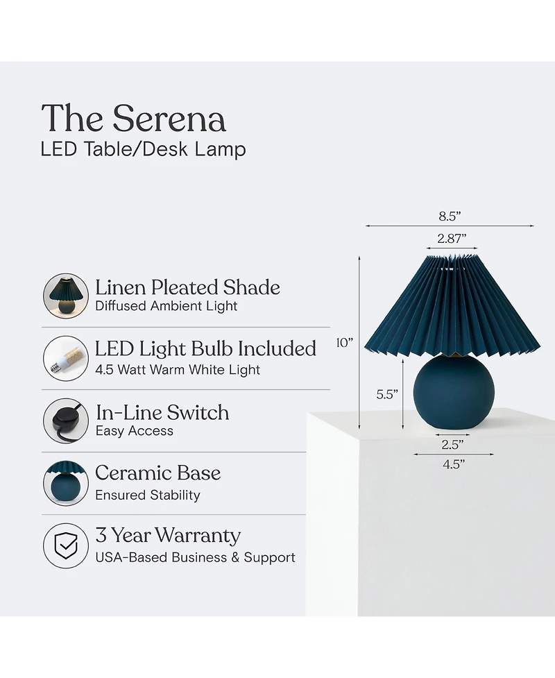 Brightech Serena Ceramic Led Table Lamp with Pleated Drum Shade