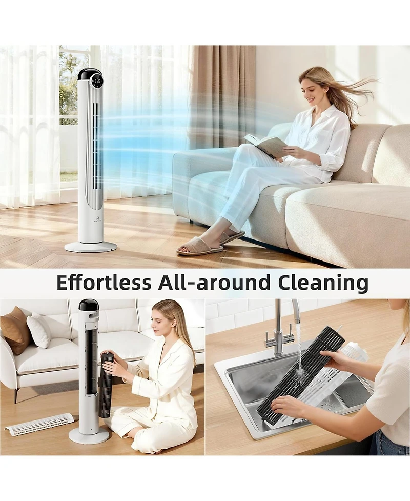 Antarctic Star 42-Inch Quiet Oscillating Tower Fan with Remote and Washable Grille