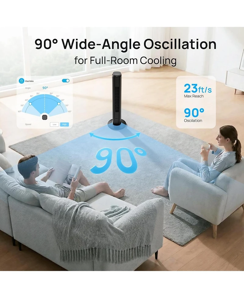 Antarctic Star 42-Inch Smart Tower Fan, App Control, Washable Grille and 12 Speeds