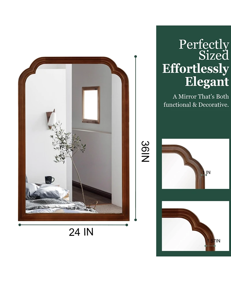 Busdays 24 x 36 Inch Black Walnut Decorative Mirror Solid Wood Frame Rounded Corner for Bedroom Bathroom Living Room Entryway