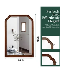 Busdays 24 x 36 Inch Black Walnut Decorative Mirror Solid Wood Frame Rounded Corner for Bedroom Bathroom Living Room Entryway