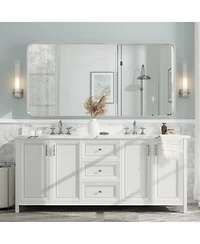 Apmir 72" x 36" High-Strength Tempered Glass and Aluminum Alloy Framed Wall Decor Bathroom Vanity Mirror in Brushed Silver