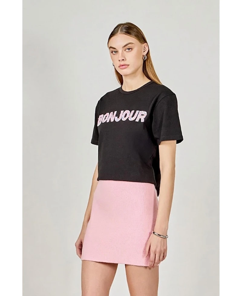 endless rose Women's Bonjour Sequins Embroidered Patch Top