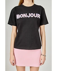 endless rose Women's Bonjour Sequins Embroidered Patch Top