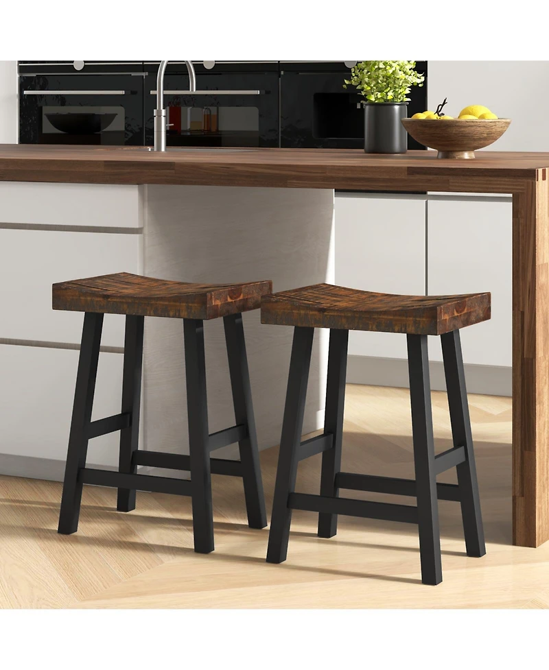 Gymax Bar Stools Set of 4 Counter Height Barstools with Saddle Seat