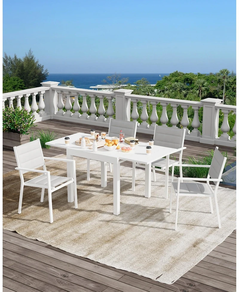 homfan Expandable Outdoor Dining Table with Aluminum Frame and Wood-Look Top, Seats 4 to 6