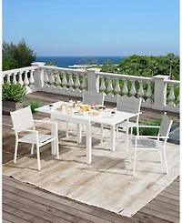 homfan Expandable Outdoor Dining Table with Aluminum Frame and Wood-Look Top, Seats 4 to 6