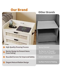 gaomon Adults 2-Drawer Rattan Nightstand - Wood Bedside Table for Bedroom Storage