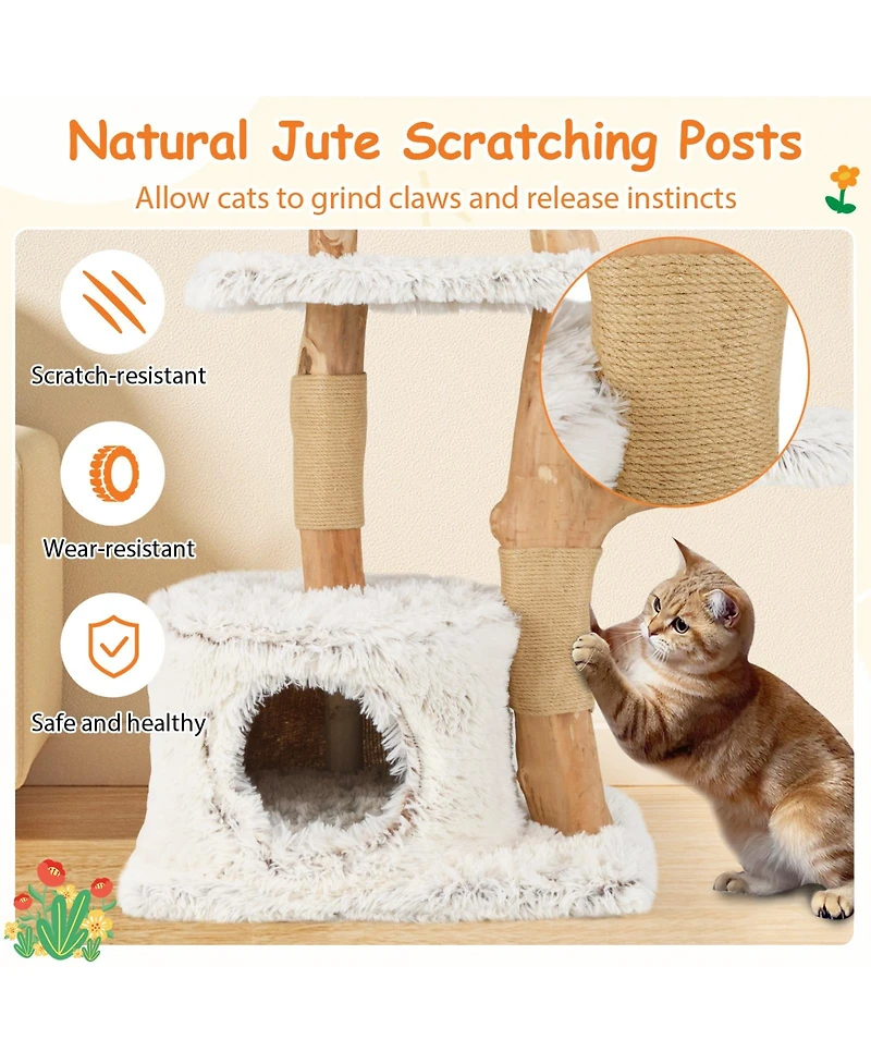 Cozito Cat Tree 53 inch Premium Branch Wooden with Jute Posts
