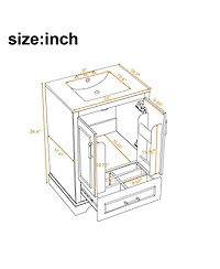 Sillysis 24 Inch Bathroom Vanity with Ceramic Sink, Solid Wood Cabinet, Soft Close Doors and Divided Drawer for Small Bathrooms