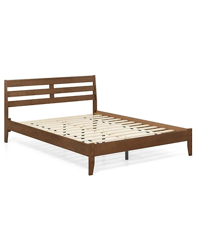 Slickblue Wooden Platform Bed Frame with Slatted Headboard