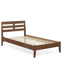 Slickblue Wooden Platform Bed Frame With Slatted Headboard Durable Support For Bedroom