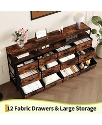 gaomon 63" Dresser with 12 Drawers, Tv Stand for 55-70 Inch Tv, Fabric Dresser for Living Room, Long Chest of Drawers with Open Shelves