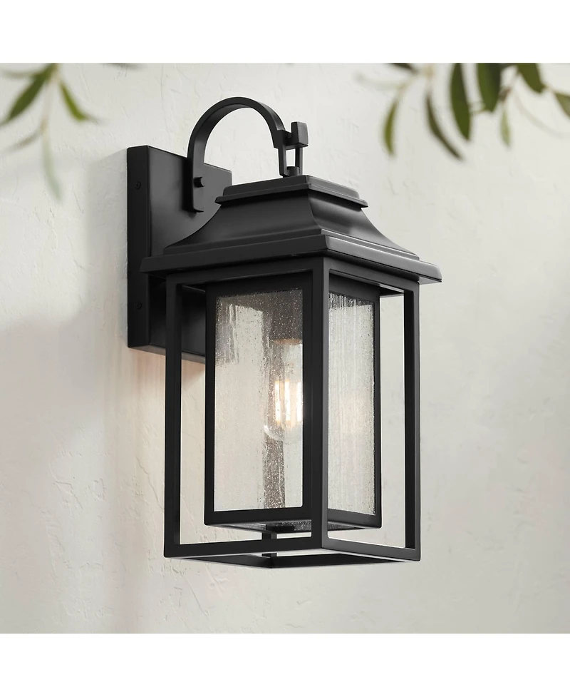 John Timberland Cecile 18 1/4" High Mission Framed Box Outdoor Wall Light Fixture Mount Porch House Waterproof Shiny Black