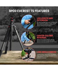 3Pod Everest T5 4-Section Carbon Fiber Tripod with H4 Ball Head and Arca-Type Quick Release