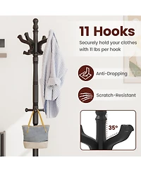 Yigii Solid Wood Coat Rack Freestanding Hall Tree 3 Adjustable Heights 11 Hooks Rubber Frame Entryway Hanger Stand