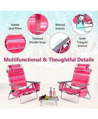 Gymax 2PCS Folding Backpack Beach Chair Table Set 5-Position Outdoor Reclining Chair Hot