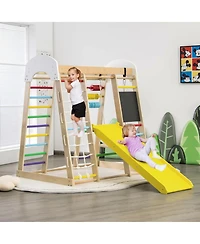 Slickblue Indoor Playground Climbing Gym Wooden 8-in-1 Climber Playset for Children
