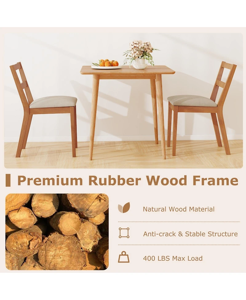 Slickblue Farmhouse Style Wooden Dining Chairs Set of 2 with Padded Upholstered Seats-Oak
