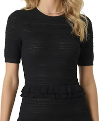 Modenaire Women's Textured Knit Ruffle-Trim Fitted Midi Dress
