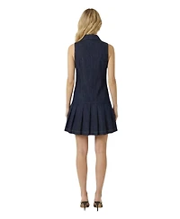 Modenaire Women's Sleeveless Denim Pleated-Hem Dress