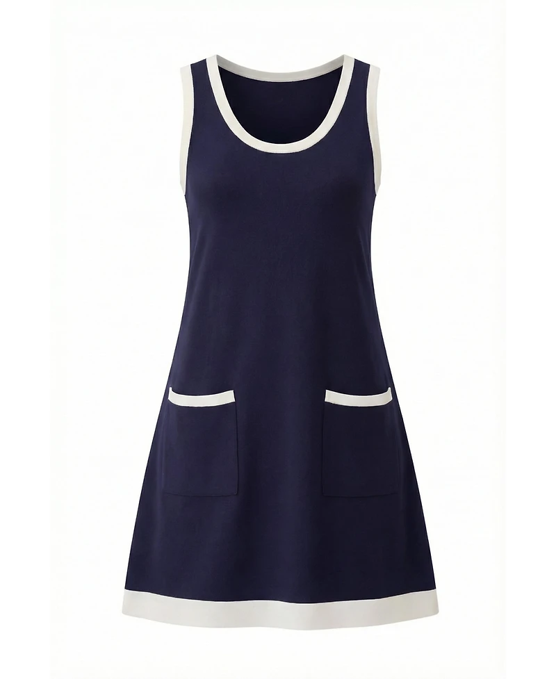 Modenaire Women's Sleeveless Knit Contrast-Trim Mini Dress with Front Pockets