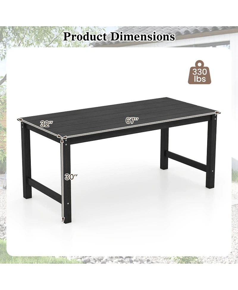 Gouun 67 in Hdpe Outdoor Patio Dining Table for 6 with Wood-Look Top and 1.77 in Umbrella Hole