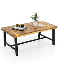 Sugift Acacia Wood Coffee Table with Thickened Top and Heavy-duty Metal Legs