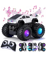Hongge Remote Control Monster Truck for Kids, 2.4GHz Rc Stunt Car with Led Lights and Music, 4WD Amphibious All Terrain