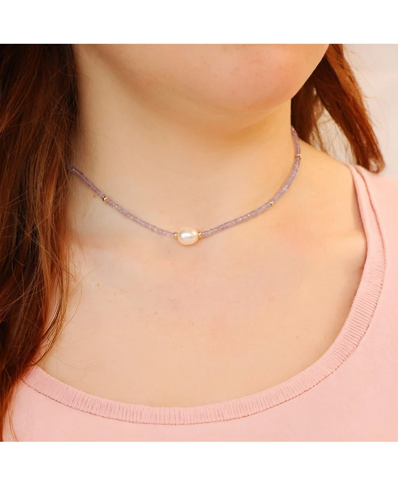 The Lovery Amethyst Bead Pearl Necklace 14K Gold