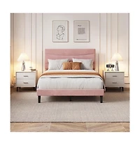 gaomon Upholstered Platform Bed Frame with Headboard - Mdf and Wood Slat Support, Quiet, Easy Assembly