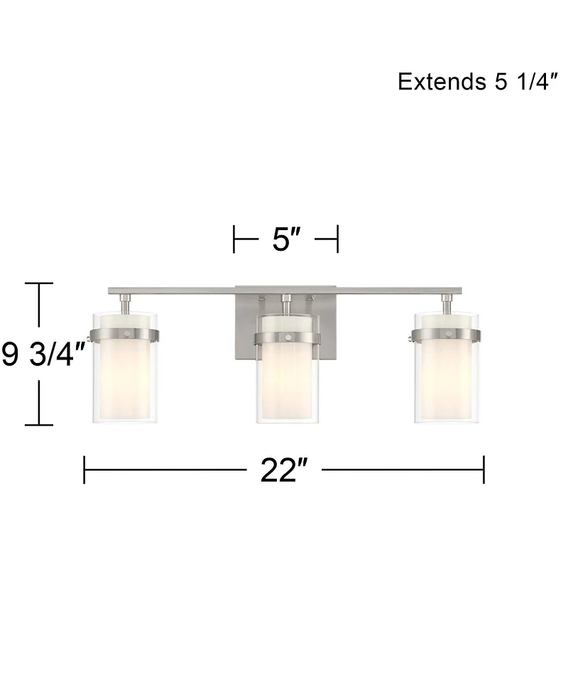Possini Euro Design Kazran Modern Wall Light Brushed Nickel Hardwire 21 1/4" 3-Light Fixture Frosted Glass for Mirror Vanity