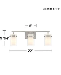 Possini Euro Design Kazran Modern Wall Light Brushed Nickel Hardwire 21 1/4" 3-Light Fixture Frosted Glass for Mirror Vanity