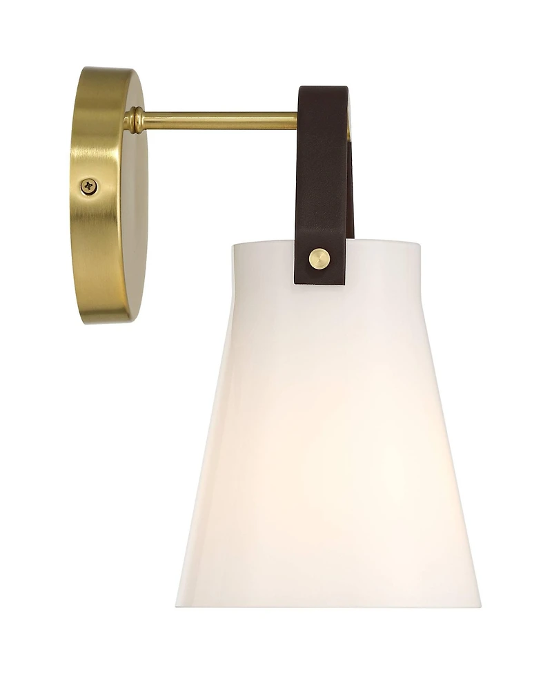 360 Lighting Ashley 10 1/2" High Antique Brass and Leather Wall Sconce