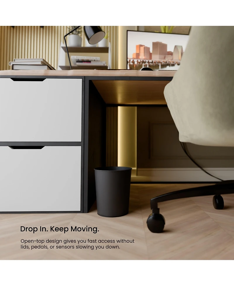 Home Zone Living 1.5 Gallon Round Open Top Wastebasket, Stainless Steel, Matte White and Matte Black, 2 Pack with Trash Bags