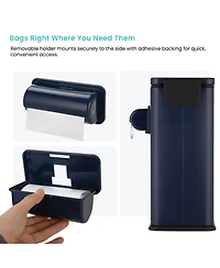 Home Zone Living 3 Gallon Slim Rectangular Dog Waste Trash Can with Bag Holder, Stainless Steel, Matte Navy with Trash Bags