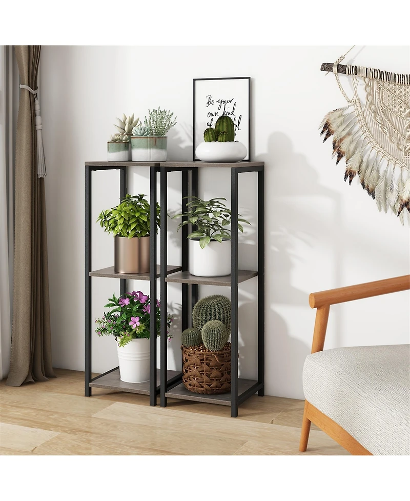 Gymax 3 Tier Tall Metal Plant Stand Corner Plant Holder with Metal Frame