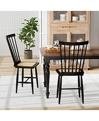Slickblue Farmhouse Dining Chair Set of 2 Rubber Wood with Rattan Seat