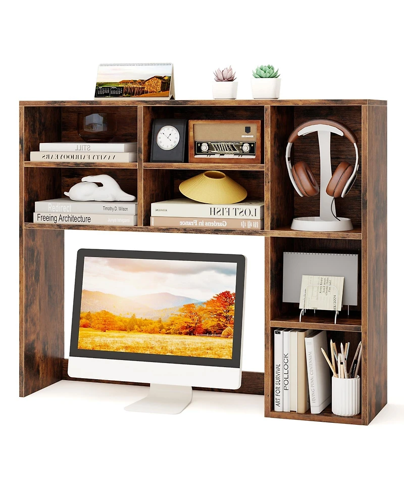 Slickblue Desktop Bookshelf with 7 Cubbies and 3 Adjustable Shelves