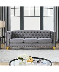 Maison Boucle 80.5'' Velvet Chesterfield Sofa Couch, Tufted 3-Seater, Nailhead Trim