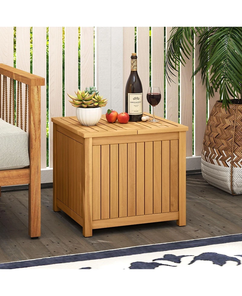 Sugift Acacia Wood 2-in-1 Outdoor Side Table with Hidden Storage