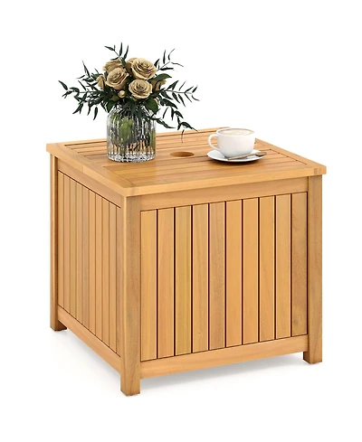 Sugift Acacia Wood 2-in-1 Outdoor Side Table with Hidden Storage